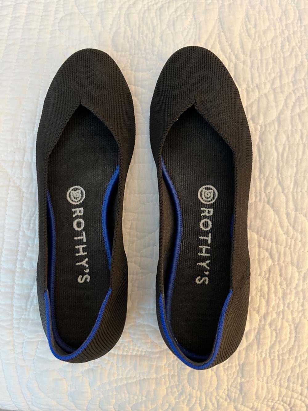 Rothy's Black Flats with Blue Trim - Slip-On Ballet Loafers